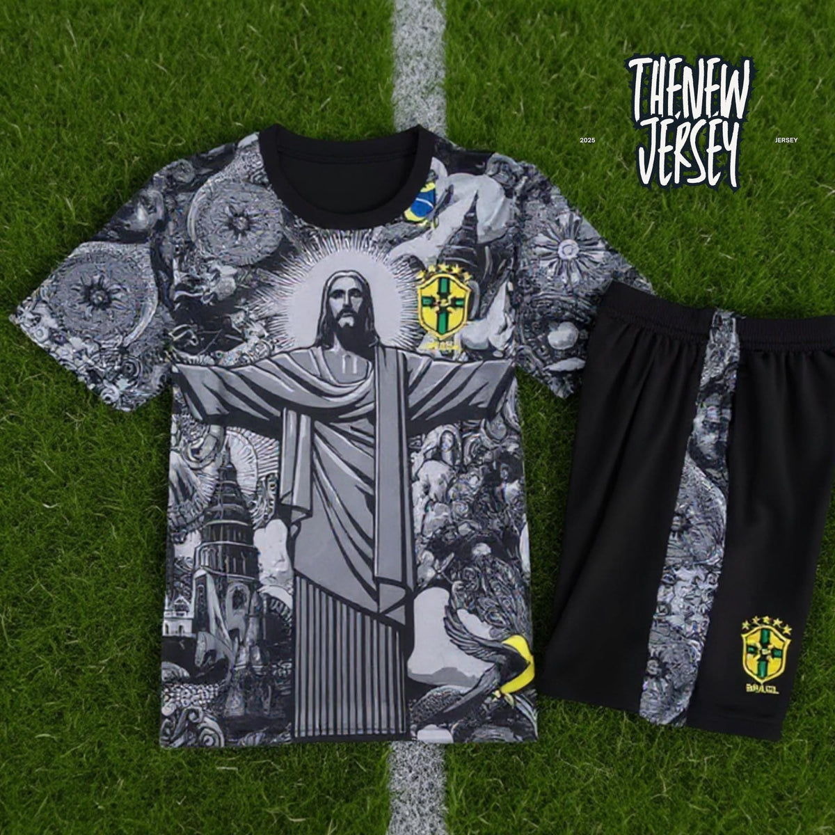 Kids football jersey and shorts set detailed view
