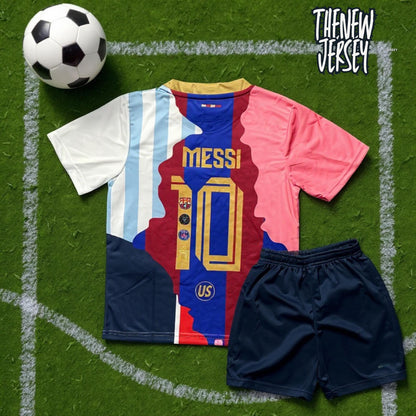 Kids football kit jersey and shorts nostalgic design
