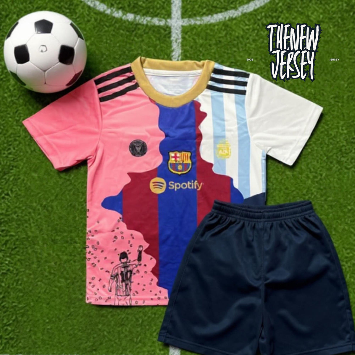 Kids football kit jersey and shorts nostalgic design
