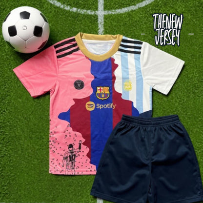 Kids football kit jersey and shorts nostalgic design
